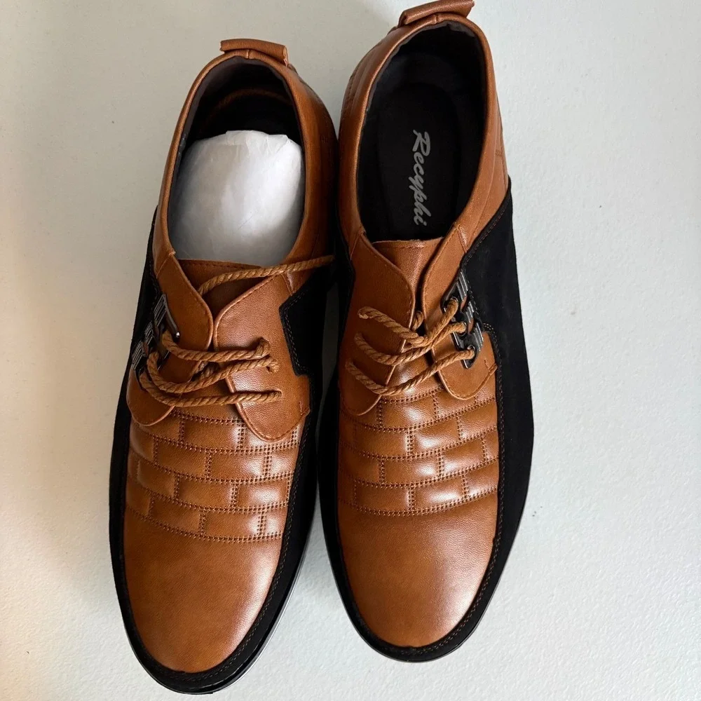Men's 45/11 Tan Black Oxford Dress Shoes Lace‎ Up Casual Business Sneakers
